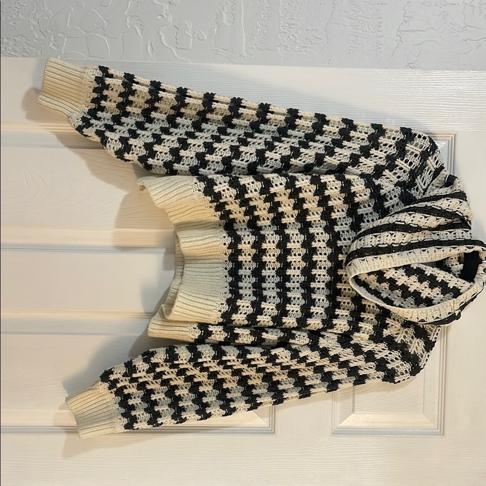 John + Jenn Black and Cream Cowl Neck Sweater